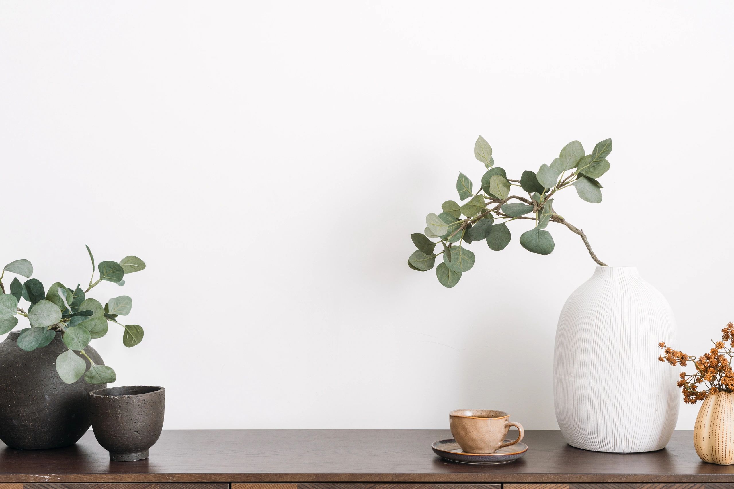 Minimalist shelf arrangement with plants and decor
